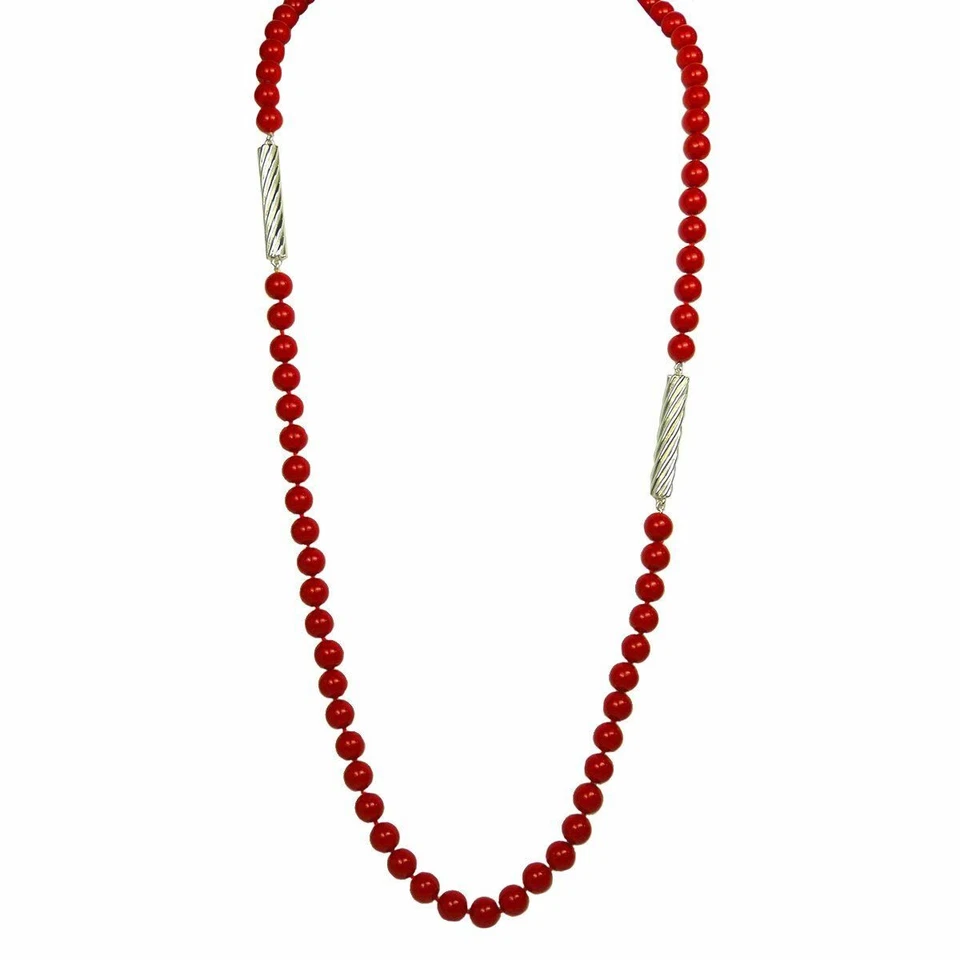 Collar tubo Simon Sebbag rojo concha recubierta de plata esterlina NB345RCS36 Foto 3 de 4