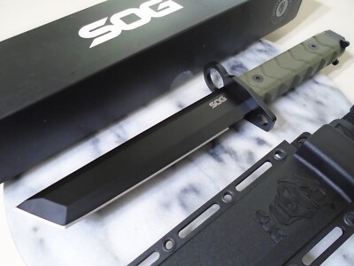SOG Bar15T Tanto Combat Knife Fixed Blade Aus-8 OD G10 SOGBY1002-BX M-9 Bayonet