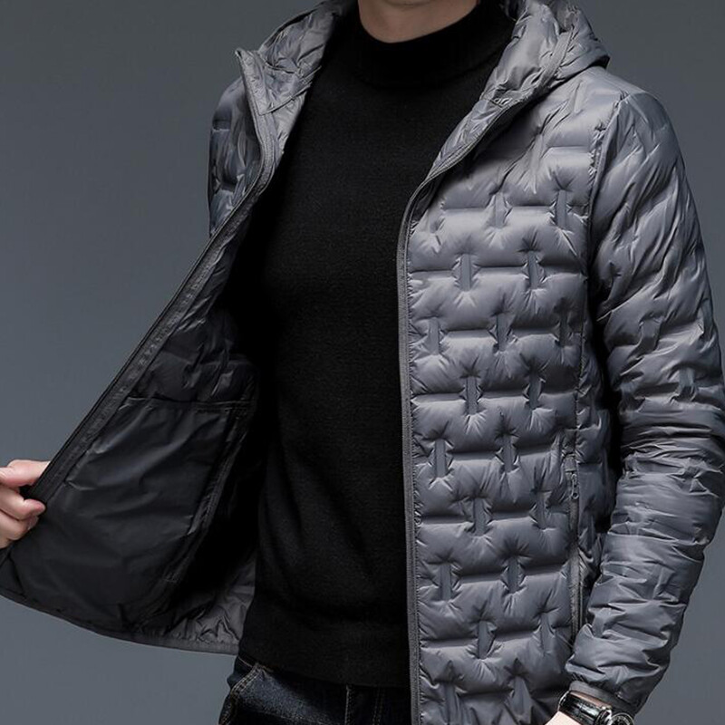 Loose Coffee Hooded Zippered Duck Down Men Down Long Coats Winter RM002 main image 0