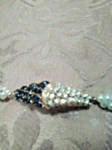 VINTAGE HALSKETTE SET FUNKELNDER COLLIER KUNST BLAUE SAPHIRE + OHRRINGE & ARMBAND - Bild 6 von 10