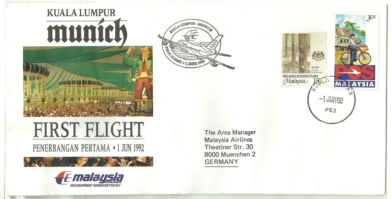 Malaysia (1992) - Malaysia Airlines Kuala Lumpur to Munich First Flight FDC