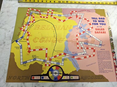 Antique Kids Hunter & The Lion Sales Safari Board Game Belgian Congo Map USA