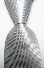 New Classic Checks Silver Gray JACQUARD WOVEN Silk Men's Tie Necktie