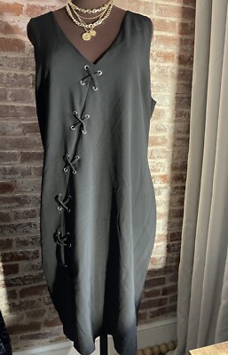 New! Bold Elements Black Lace-Up Knit Sleeveless Midi Dress Plus Size XXL