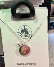 Disney Parks Mickey Mouse Cubic Zirconia Letter T Silver Color Necklace NEW