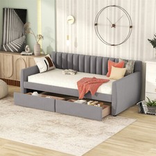 Twin Size Daybed w/ 2 Drawer Upholstered Bed Frame Sofa Bed w/ Storage Gray US