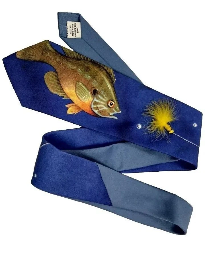 Corbata azul pez vintage años 80 hecha a mano pluma amarilla circa 1987 CUELLO CITY FISH azul Foto 2 de 4