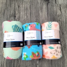 LOT 3 Mainstays Soft Fleece Blanket Floral Coffee Dogs Lightweight Throw