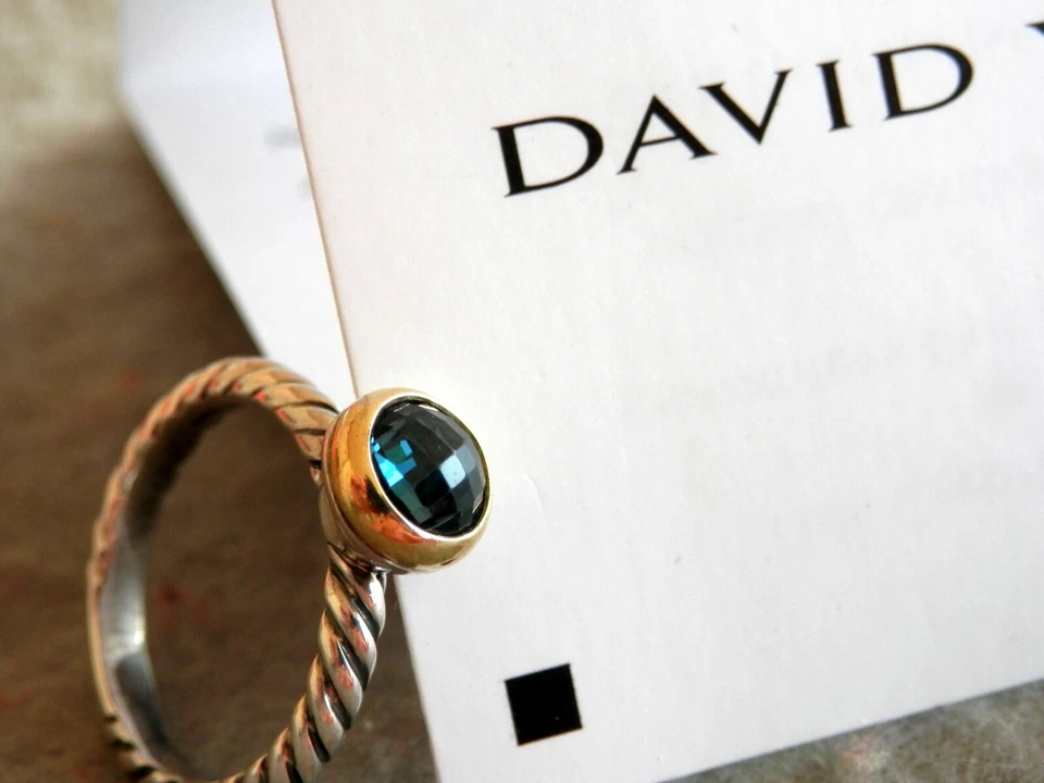 David Yurman 女式戒指 S银色 18k 金色蓝色黄玉扭转电缆 Stackabl 尺寸 6 — 第 3/4 张图片