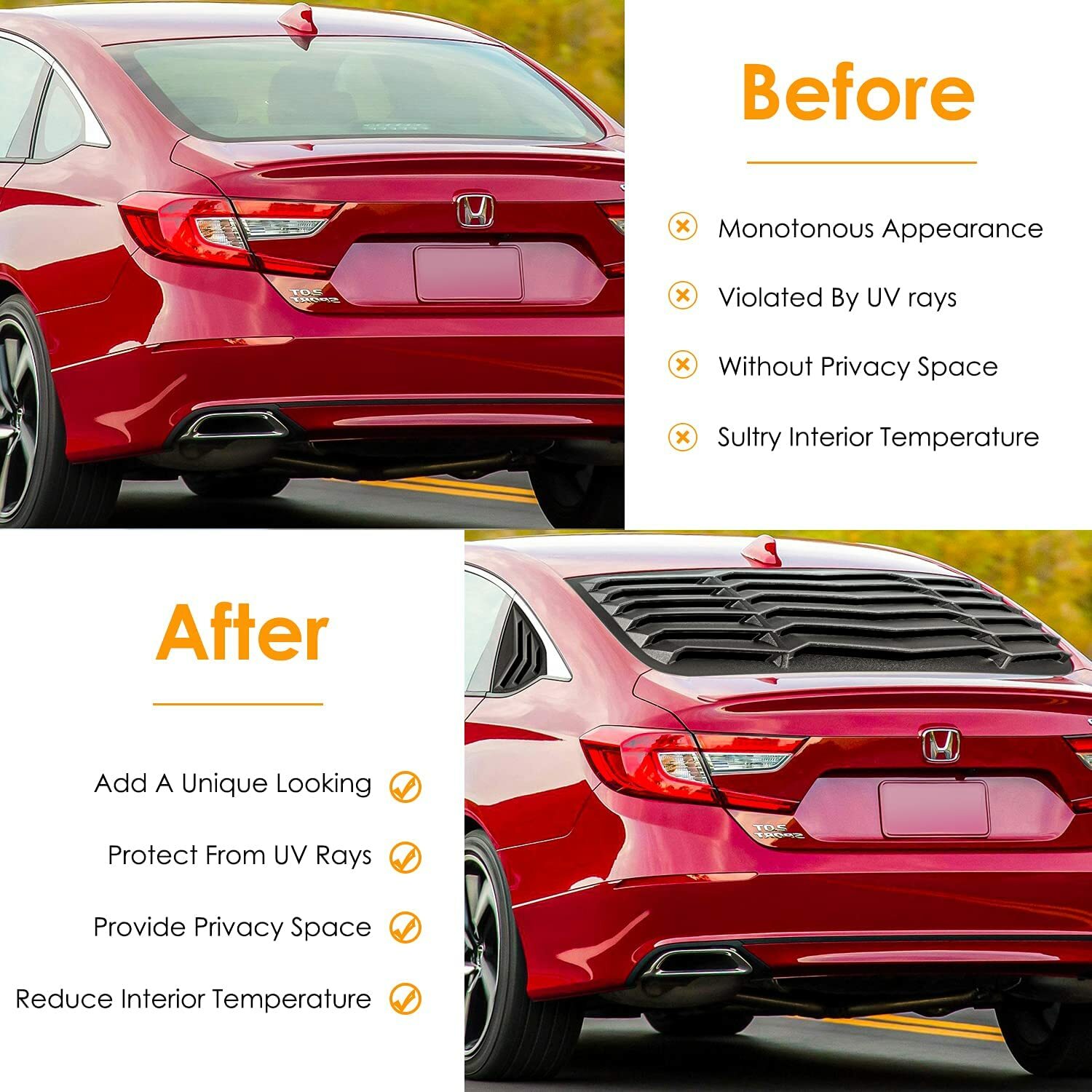 Rear+Side Window Louvers for Honda Accord 2018 2019 2020 2021 in GT