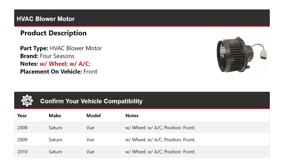 Soplador delantero para Saturn Vue 2008-2010 4 estaciones 2009 Foto 2 de 4