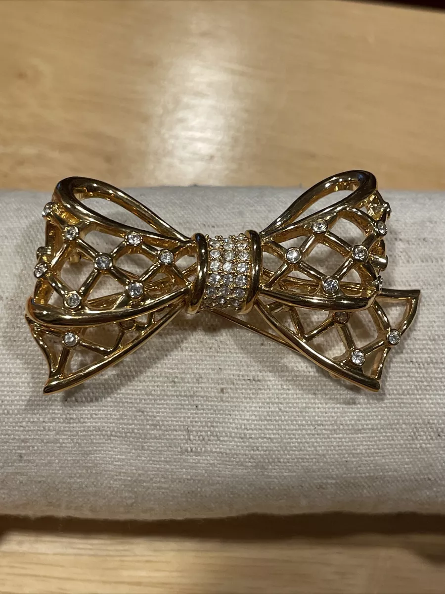 SALE Signed SWAROVSKI Crystal Yellow Gold Plate Bow Brooch eBay
