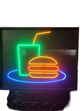 Neonowe światło "Drink And Hamburger" Zamiatanie światła Wielokolorowe 10" X 8"