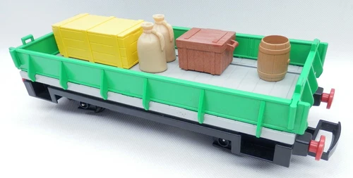 Vintage Playmobil Flat-Car w/Green Sides & Cargo From Train Set #4021 G-Scale