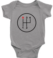 Infant Baby Bodysuit One-Piece Romper 4 Speed Manual Shift Pattern Gear Shifter