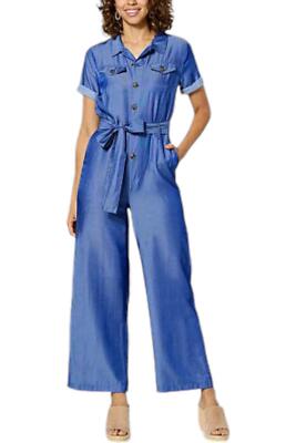 Curations x Sarah Anderson Belted Utility Jumpsuit Blue/Gray Chambray