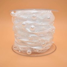 10M Artificial Bead Pearl Ribbon Chiffon Ribbon and Organza Lace Ribbon Trims...