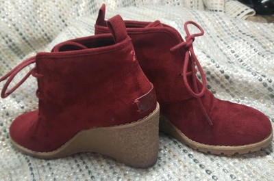 maroon wedge booties