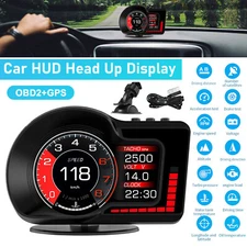 Digital Head Up Display Car HUD Alarm Gauge Speedometer Turbo RPM Temp OBD2 GPS