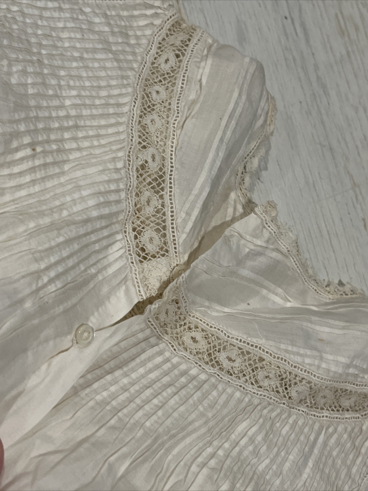 Antique Hand Sewn Baby Christening Gown Ivory W/ Lace… Gem