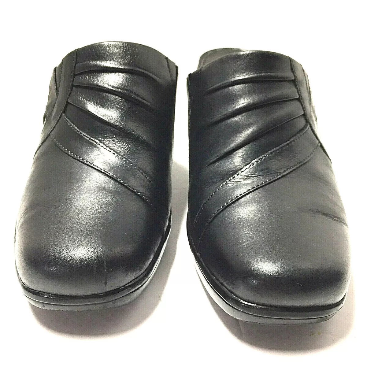 Clarks Womens Bendables Black Leather Slip On Clogs Mules Size 9 M | eBay