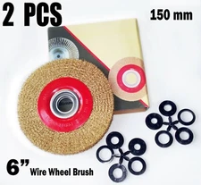 2 PCS - 6" INCH ROUND BRASS PLATED STEEL WIRE BRUSH WHEEL FOR BENCH GRINDER