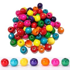 200PCS Colored Wooden Beads for Crafts, Large Hole Round Wood Beads 16mm