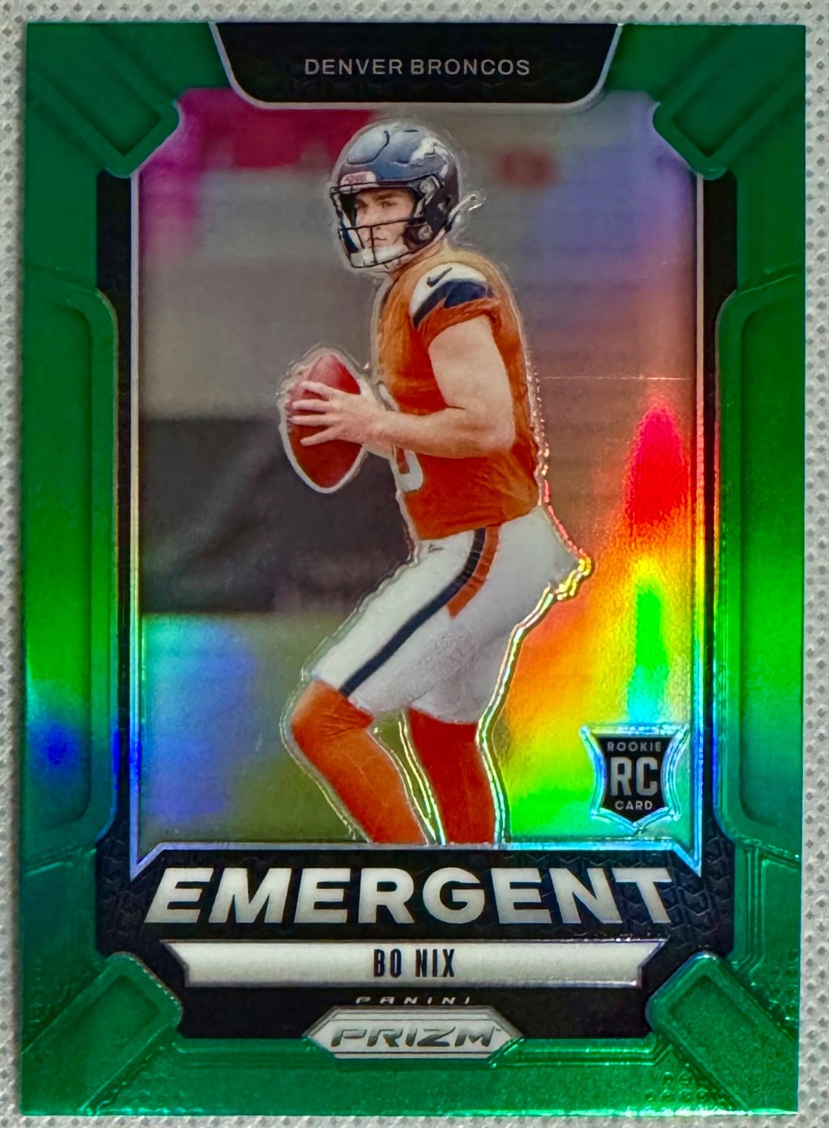 2024 Panini Prizm Bo Nix - Emergent Green Prizm ROOKIE RC #3, Broncos - MINT