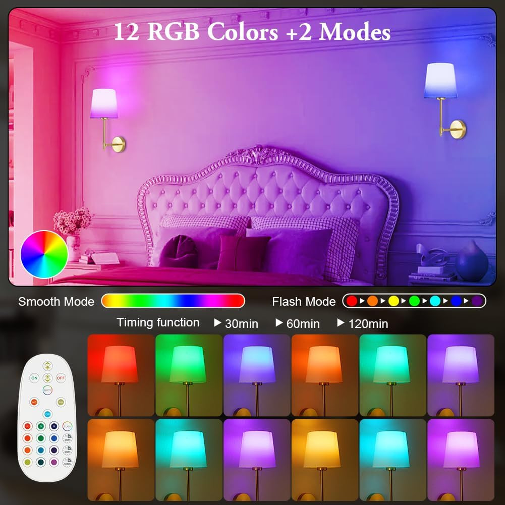 Lampade da Parete Interno 2 Pezzi - Sicure per Bambini con Telecomando - 4