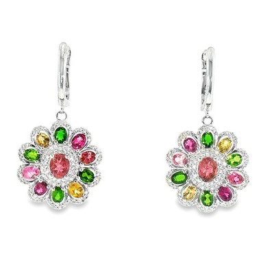Natural Tourmaline Gemstone 925 Sterling Silver Oval Earrings Multi-Color