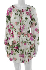 Love Shack Fancy Womens Mini Silk Off Shoulder Long Sleeve Floral Dress Size S