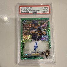 Bowman 2021 Chrome Hedbert Perez #CPA-HP Green Shimmer /99 Auto PSA 8 Rookie Br…