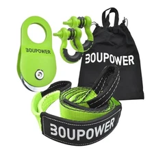  Snatch Block Pulley Kit, Offroad Recovery Kit 4x4 with 3" x 8' Tree Green