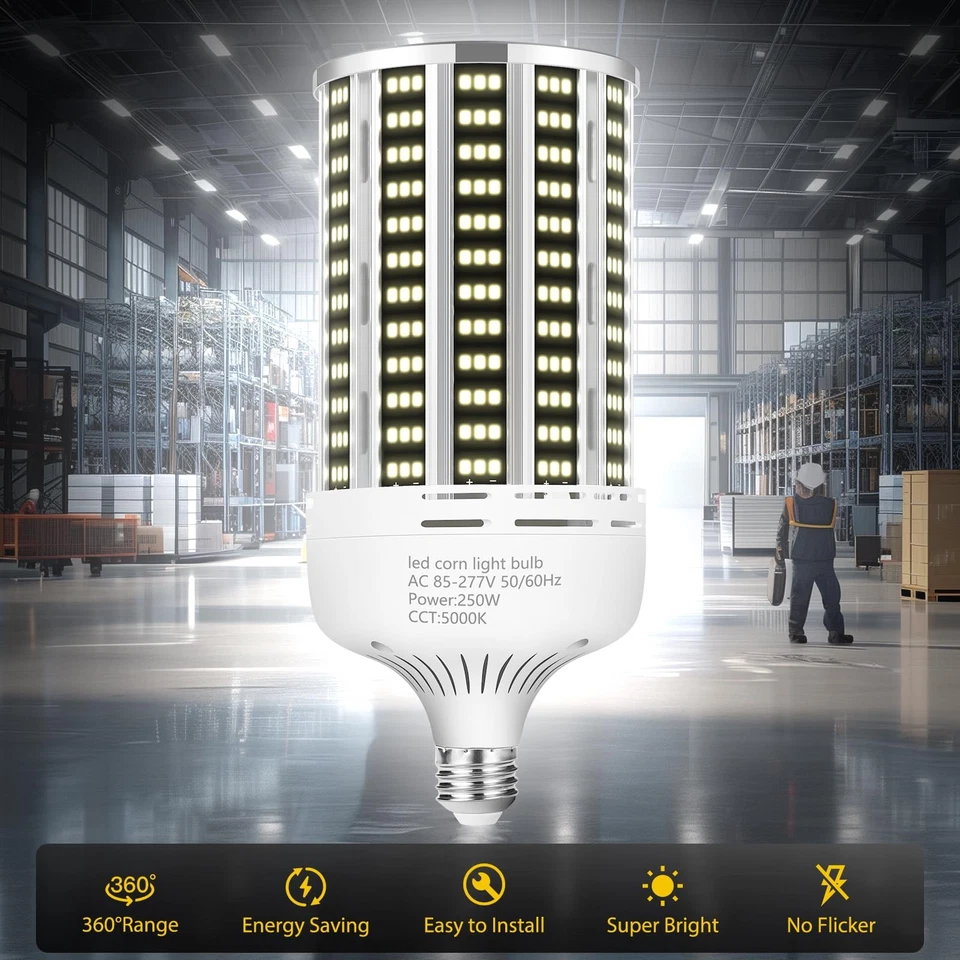 250W 2 pack LED Corn Light Bulb,(2500W Equivalent )Commercial Grade 36500LM D... - Image 2 of 4