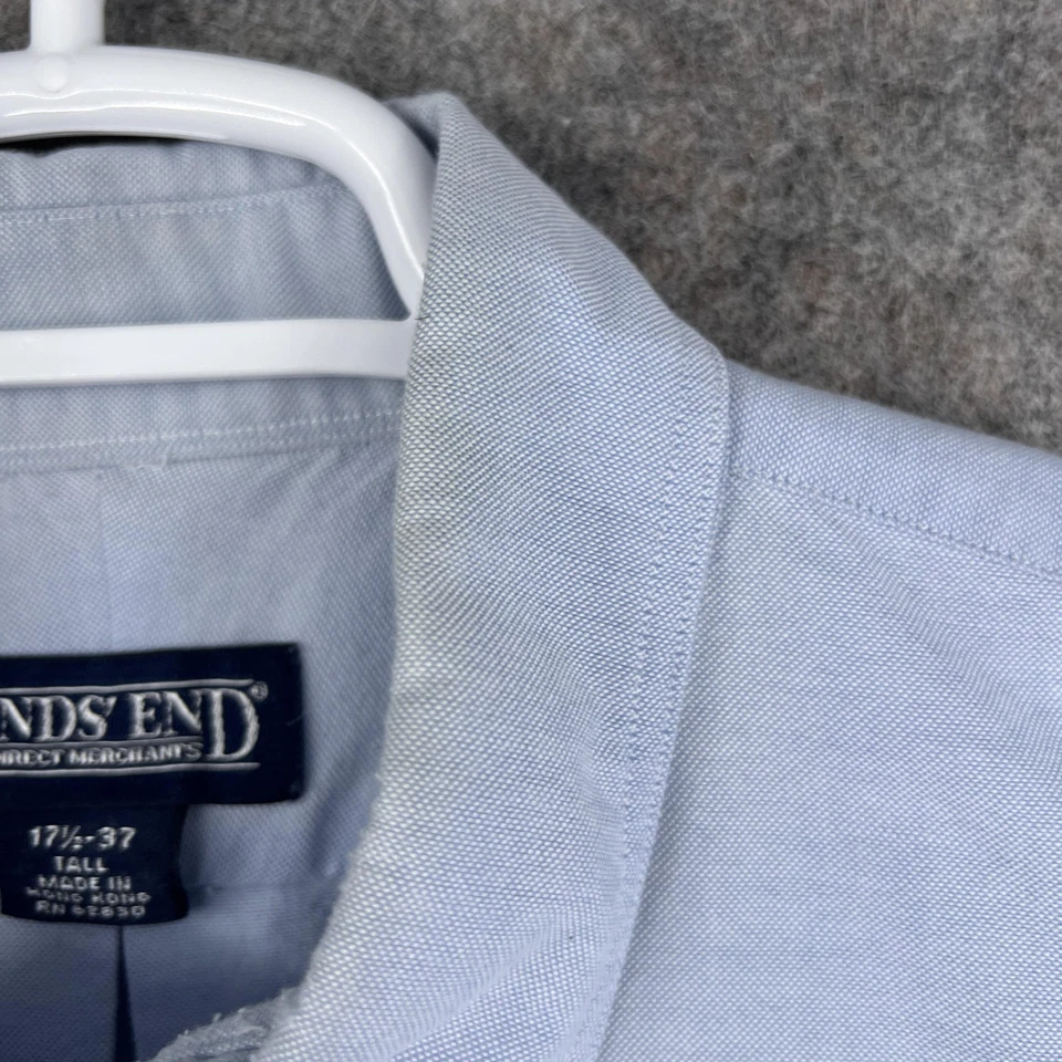 Camisa Oxford Lands' End Para Hombre Alta 17.5 37 Azul Abotonada Bolsillo Hong Kong Foto 3 de 4