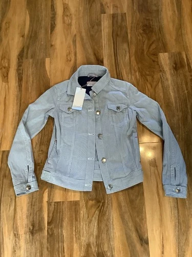 Bnwt Per Una Weekend Blue Striped Denim Jacket Size 8