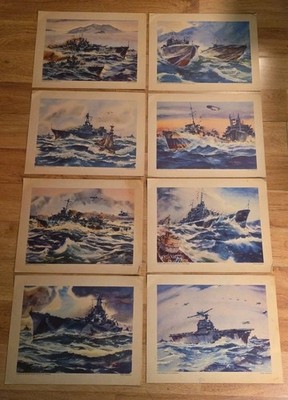 Arthur Beaumont ''Our Fighting Navy'' Set of Eight Prints WW2 usn world war II