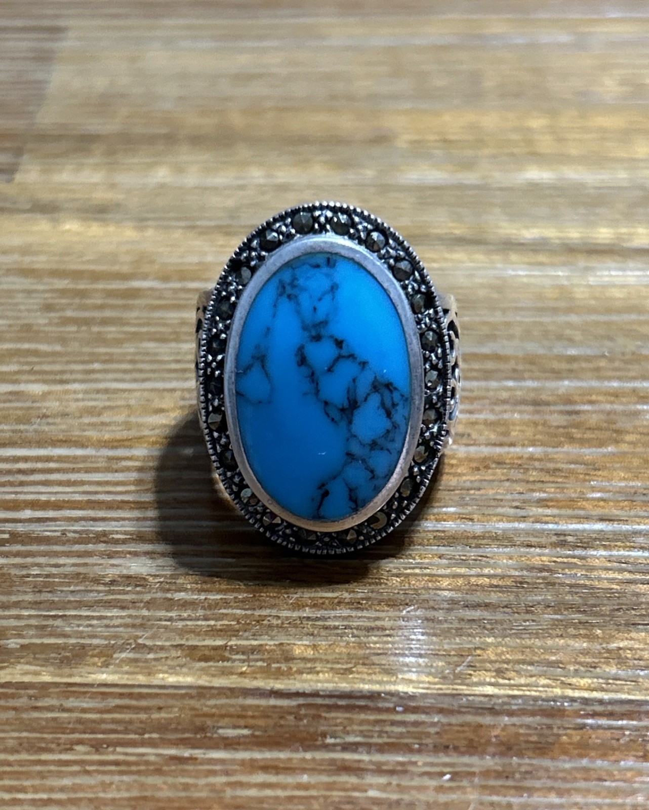 Solid 925 Sterling Silver Oval Turquoise Signatur… - image 2