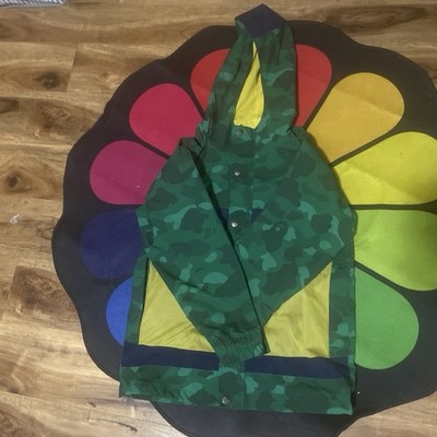 A Bathing Ape Bape Kids Camouflage Hooded Mesh Jacket Green Yellow Navy Size 1