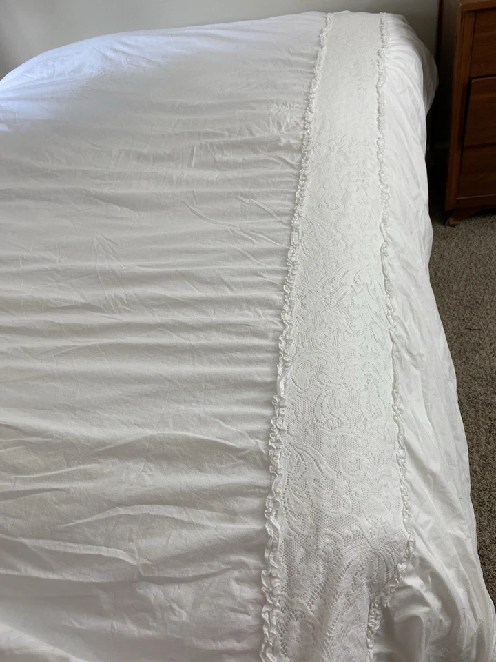 Funda nórdica Simply Shabby Chic blanca con volantes encaje KING 94x100 algodón Foto 3 de 4