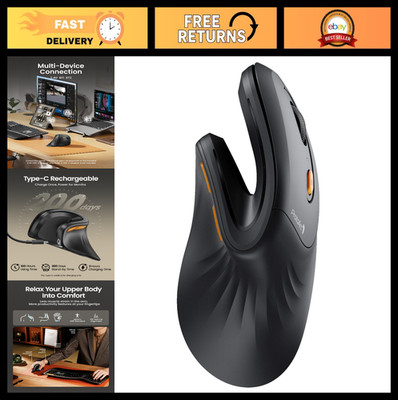 Wireless Ergonomic Vertical Mouse, Rechargeable, Comfortable Grip, Black