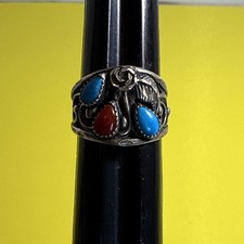 Vintage Wheeler WM Southwestern Sterling Silver Turquoise Coral Ring Size 6.25