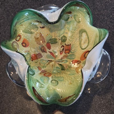 Vtg Dino Martens for Avem Murano Art Glass Bowl Tutti Frutti Large 9''x 9'' / READ