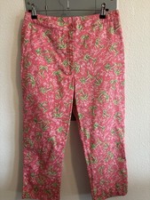 Lilly Pulitzer Womens 8 Pink Palm Tree Capri Pants Cotton Casual Beach Coastal