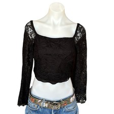 Black Bustier Crop Top MEDIUM Corset Lace Wiccan Witchy Whimsigoth Kirious LA