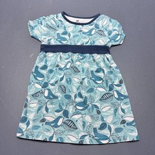 Tea Collection Girls Size 2 Blue Bird Print Cotton Dress Short Sleeve Casual Kid