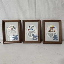 Vintage 3 piece wooden framed childs baby scripture wall hanging set