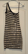 BEBE Sequin Black and Silver Mini Dress Womens Size S