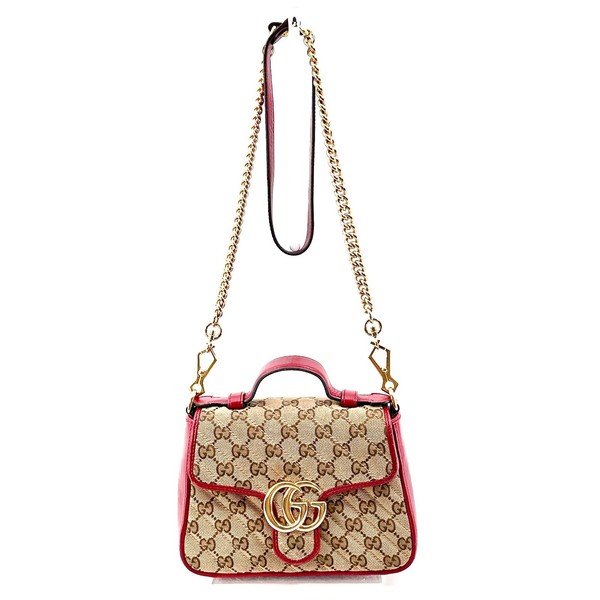 Gucci GG Marmont Canvas Leather Mini Shoulder Bag Crossbody Red Gold Authentic