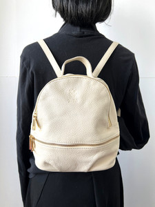 Italian Genuine Leather Mini Backpack Purse, Cream Pebble Texture, EC! PEBBLE MINI BACKPACK NUDE - Vegan Leather Backpack with Gold  main image 2